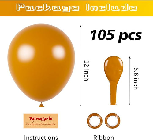 105pcs Retro Orange Balloons 12inch Party Latex Balloons for Boys Girls Birthday Baby Shower Gender Reveal Wedding Sunflower Party Decorations