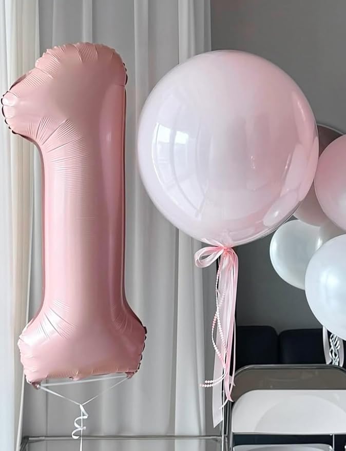 Pink Number 1 Balloons – 40 Inch Giant Foil Number Balloon, Light Pink Big Number Balloon for Girls Birthday, Baby Shower, Princess Theme Party Decorations