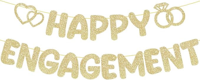 Pre-Strung Engagement Party Decorations,Glitter Happy Engagement Banner,Engaged Banner Congratulations Wedding for Bachelorette Party Shower Signs Decor（ Champagne Gold ）