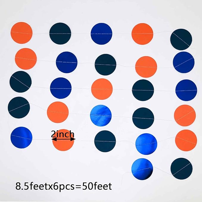 We Moment 50ft Glitter Navy Blue Orange Party Decorations Paper Circle Dot Garland Backdrop Paper Polka Dot Hanging Decor for Wedding Birthday Baby Shower Bridal Shower Graduate
