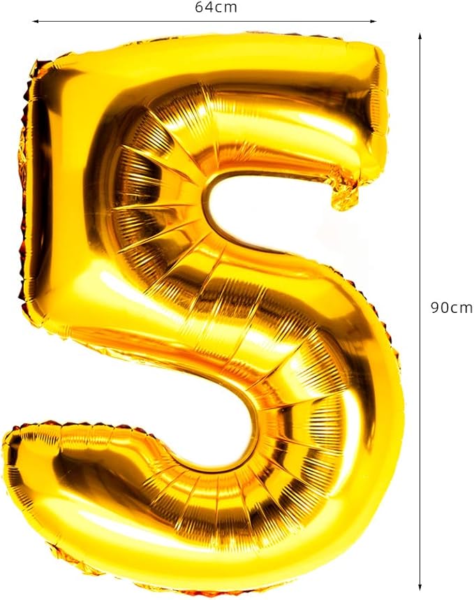 40 Inch Large Foil Helium Number Balloon Birthday Wedding Party 0-9 (Gold, 5)