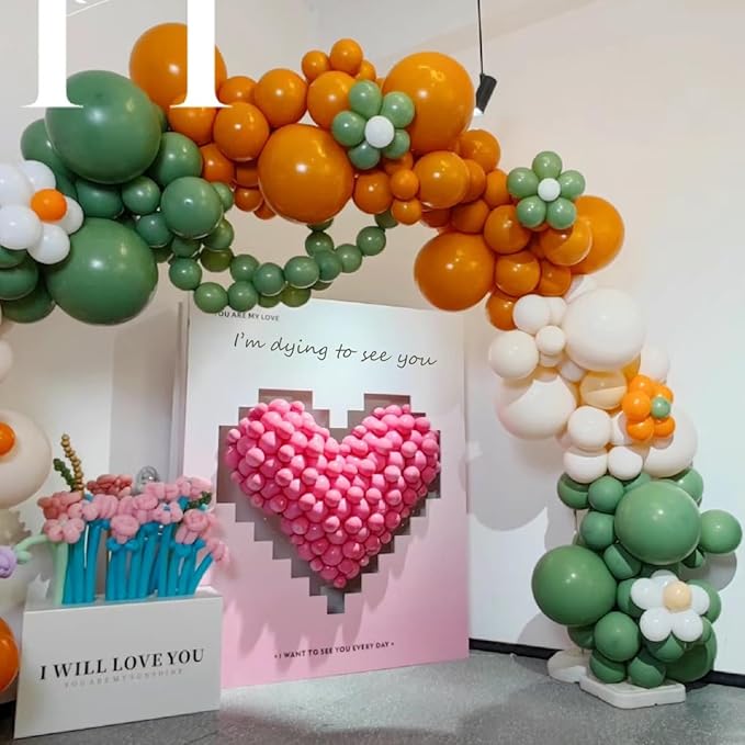 Sage Green Orange Balloon Arch Kit, 141Pcs Pea Green Orange Pastel Yellow Sand White and White Latex Balloons for Birthday Wedding Baby Shower Gender Reveal Anniversary