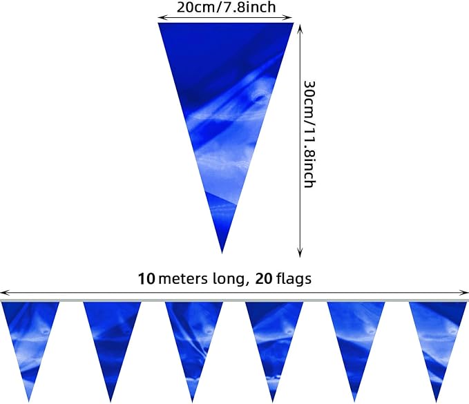 32.8FT Blue Glitter Triangle Pennant Banner Flag Metallic Bunting Outdoor Garland for Christmas Graduation Wedding Engagement Anniversary Bachelorette Birthday Bridal Shower Valentine's Party Decor