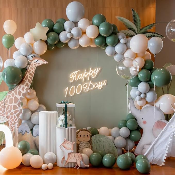 Green White Sand Balloon Arch Kit, 141Pcs Avocado Green Sand White Boho Sandy Brown and White Balloons for Baby Shower Bridal Shower Birthday Party