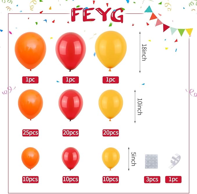 Red Yellow Orange Balloon Garland Arch Kit, Fire-men Fire-fighter Balloons Arch, Red Yellow Orange Latex Party Balloons for Fire Theme Birthday Birthday Party Baby Shower Wedding Decorations