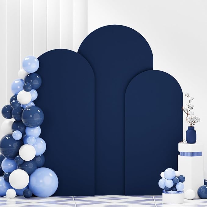 Arch Backdrop Cover Set of 3 Navy Blue Arch Covers 4FT 5FT 6FT Spandex Round Top Wedding Arch Covers Set Stretchy Chiara Backdrop Covering 2-Sided Arched Covers for Birthday Party Decoration