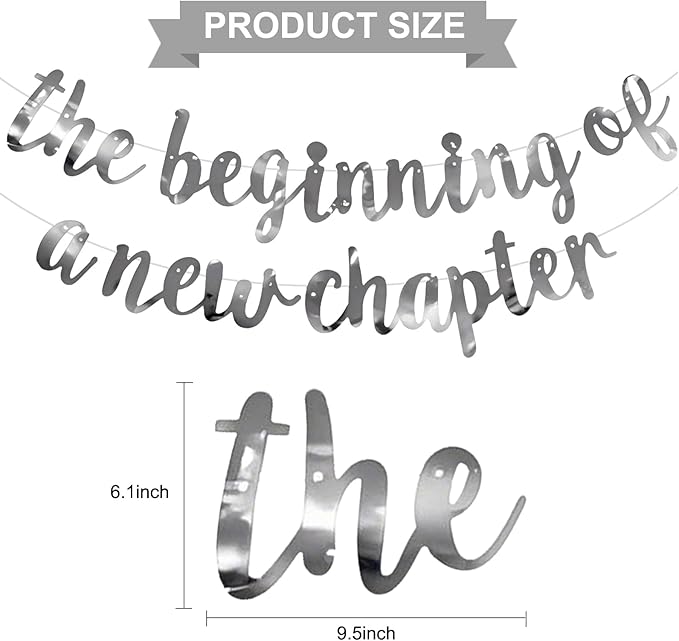 BEISHIDA Double-Sided Silver The Beginning of A New Chapter Banner,Farewell Book Themed Housewarming Party Congratulations Decorations,Going away party Retirement Garland,Graduation Sign 2026 Banner