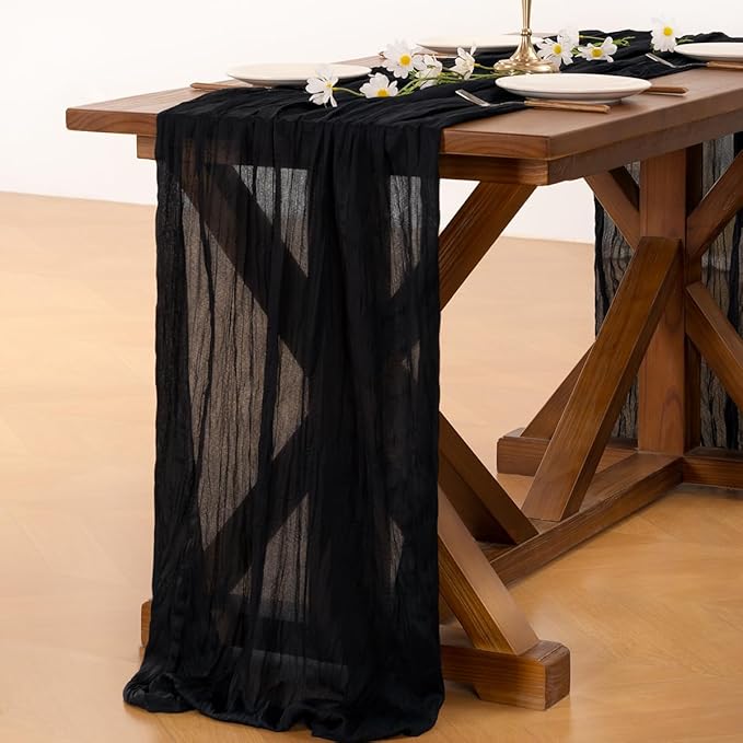 Socomi Black Table Runner Boho Rustic Gauze Easter Spring 120 inch 10FT Cheese Cloth Runner for Wedding Party Baby Shower Birthday Home Decor Holiday Decorations