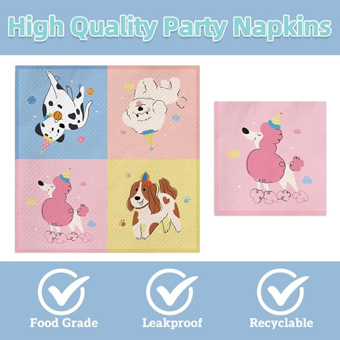 48Pcs Pet Dog Birthday Party Plates and Napkins for Kids Baby Shower Tableware Pet Dog Supplies Retro Puppy Birthday Party Decorations