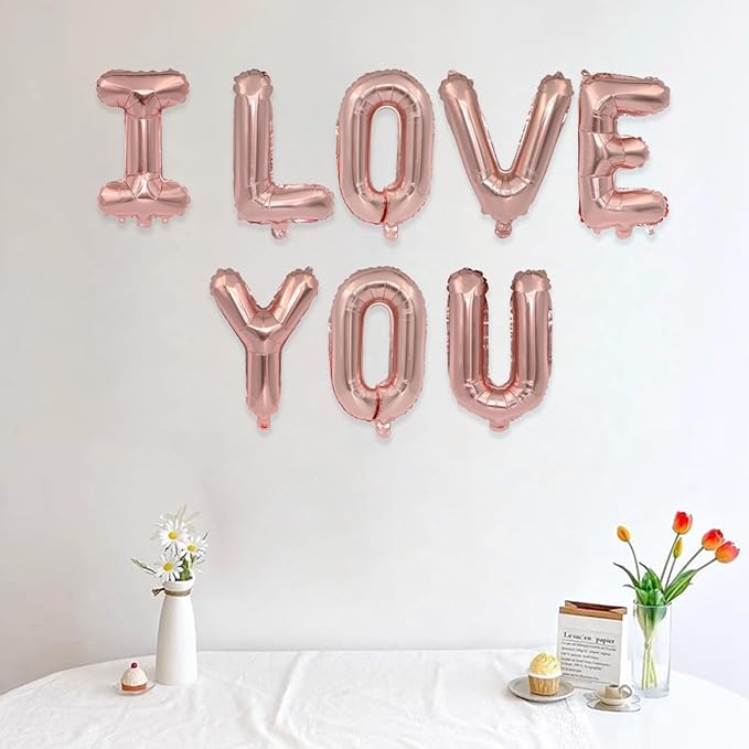 2 Set 16Pcs Rose Gold I LOVE YOU Letter Balloons 16in Balloon Foil Letter Decorations Party Decor Rose Gold Letter Balloons I LOVE YOU Party Supplies