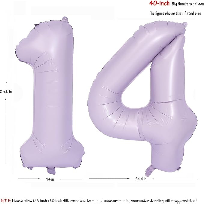 40 In Matte Purple Number Balloons Helium Foil Mylar Balloon Birthday Party banquet Decoration Digital 14