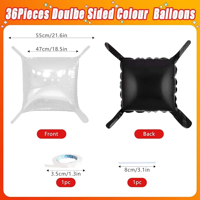 36 Pcs Black and White Square Foil Balloon Wall Backdrop Double Sided Race Car Checkered Balloons Backdrop Tunnel Arch Kit Mylar Square Balloons for Race Car Birthday Party Decorations