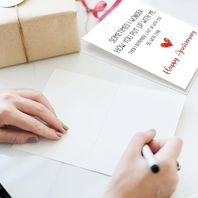 Funny Wedding Anniversary Card for Girlfriend Boyfriend, Humorous Anniversary Card from Husband Wife, Happy Anniversary Cards for Women Men, We Put Up with Each Other