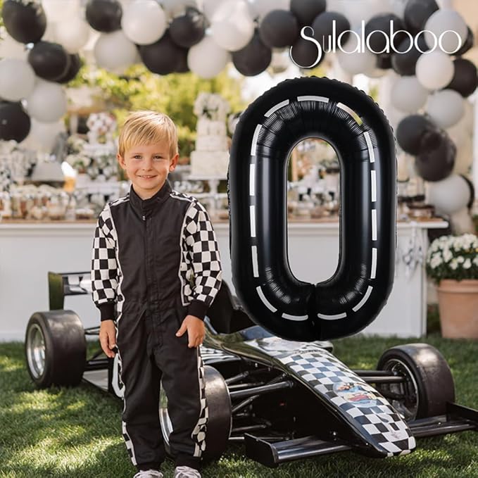 Race Car 40Inch Black 0 Balloon Number Large Helium Race Track 0-9 Giant Digital 0th Foil Mylar Big Party Number Balloons for Boy Birthday Car Theme Party Anniversary Graduation Decorations