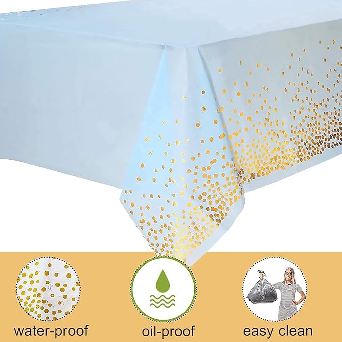 2 Pack Plastic Blue Tablecloth Disposable Pink and Gold Tablecloth for Rectangle Tables 54" x 108" Party Decorations Birthday Thanksgiving Christmas Valentines Wedding Outdoor BBQ Picnic (Blue)
