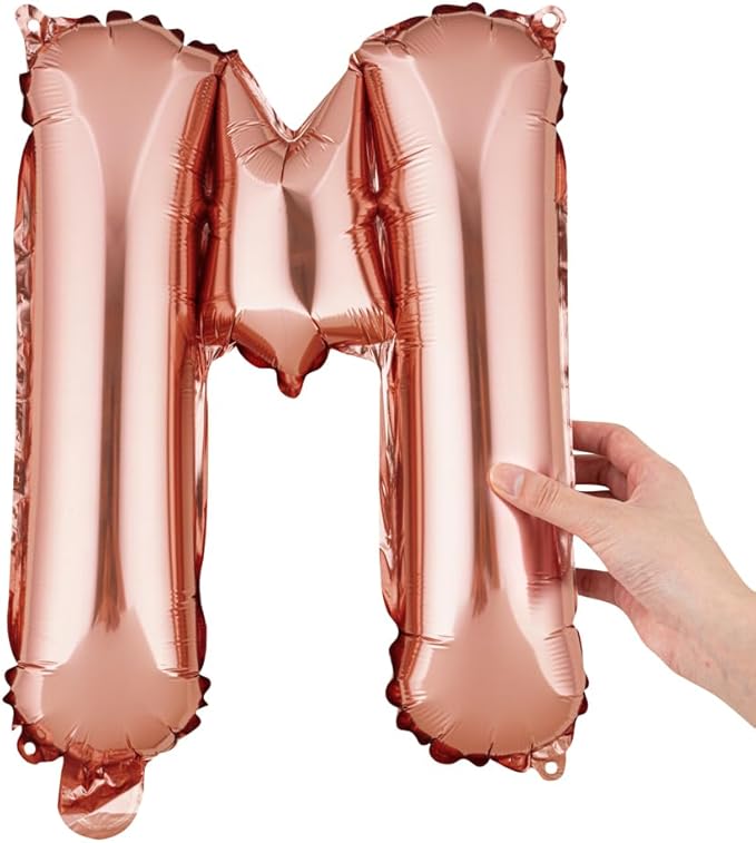 Restaurantware-Balloonify 16 Inch Letter Balloon, 1 Alphabet Party Balloon - Letter M, Self-Sealing, Rose Gold Foil Mylar Finish, Hanging Loop, Decoration For Birthday, Wedding, Or Graduation