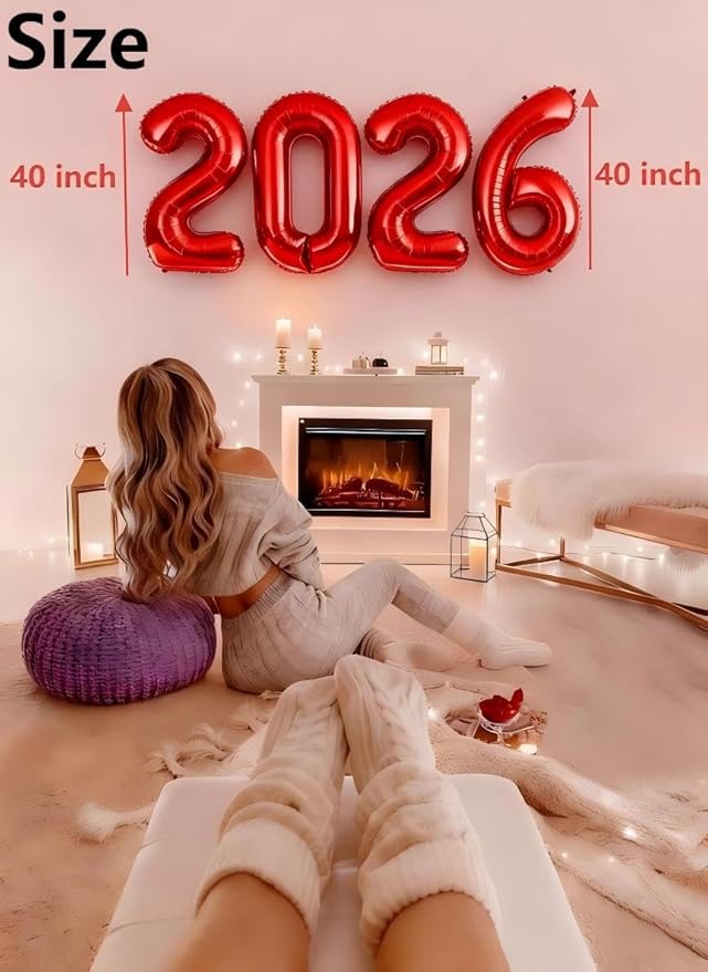 Red Number Balloons 2026 New Year's Digital Decoration, 40 Inch Happy New Year 2026 Balloons, Large 2026 Numbers for Graduation