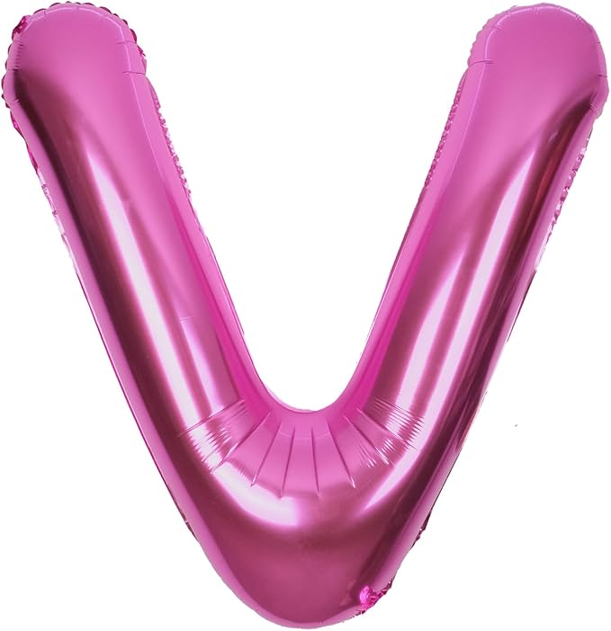 SUWEN 40 Inch Hot Pink Large V Letter Balloons Big Foil Helium Letter Balloons A-Z Jumbo Mylar Happy Birthday Party Decorations for Woman Anniversary Party Supplies