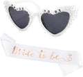 Bride to Be Set: Pearl-Trimmed Heart Sunglasses, Pearl BRIDE Sash & Tulle Veil - Bachelorette Party Bridal Accessories