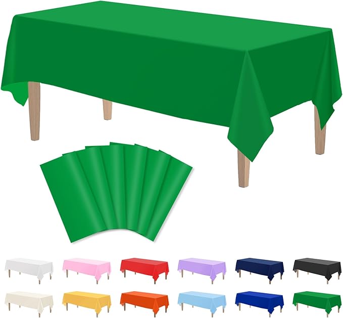 Kopokita 6PCS Green Plastic Tablecloths 54 x 108 Inch, Disposable Table Cloths Rectangle Party Table Covers
