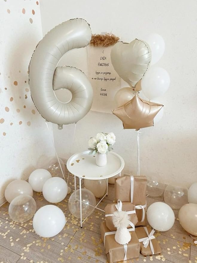Number 6 Balloon 40 Inch, 6th Birthday Balloon for Boy Girl, Cream White 16 60 61 65 Numbers Balloons Birthday Party Wedding Events Decorations