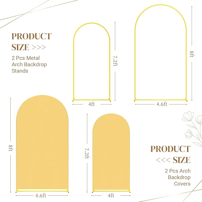 Metal Arch Backdrop Stand and Cover Set, 8FT, 7.2FT Party Backdrop, Easy to Assemble, Backdrop Stand for Parties, Birthday, Baby Shower