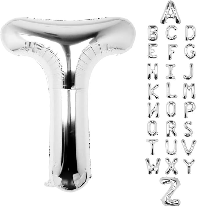 Letter Balloons 40Inch Large Giant big Foil Mylar Silver Balloons T for Birthday Party Decorations
