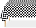 QIKSION Checkered Tablecloth Disposable 12 Pack, 54 x 108 Inch Black and White Checkered Flag Table Cloth for Race Car Decorations, Birthday Party Supplies, Rectangle, Plastic Table Cover