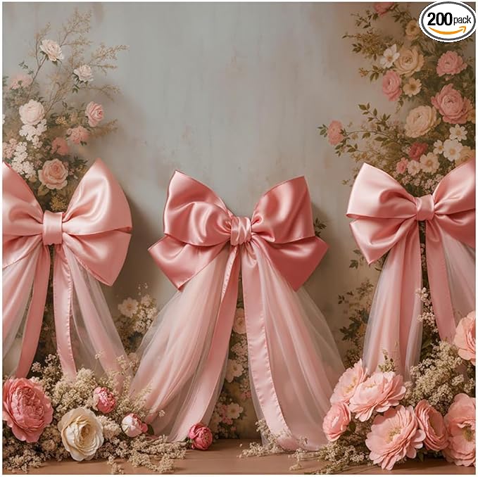 Kate 10x10ft Elegant Pink Floral Cute Bow Backdrops for Photography Romantic Wedding Background Happy Birthday Party Pricess Decoration Backdrop