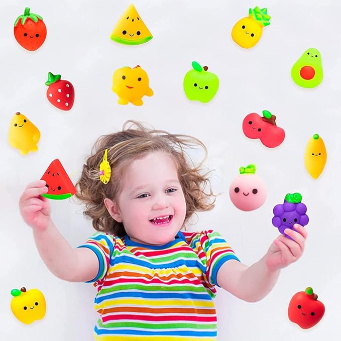 32pcs Mochi Squishy Toys Set for Kids, Mini Squishies Kawaii Fruit Squeeze Toys Pack Cute Stress Relief Anxiety Toys for Boys Girls