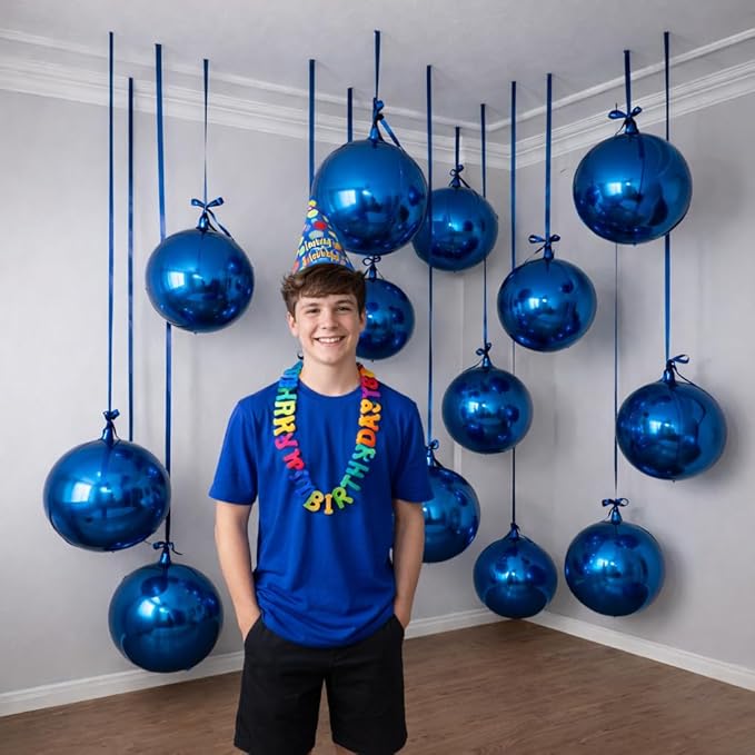 Togvu Navy Blue Round Foil Balloons, 12PCS Different Sizes 4D Metallic Balloon Large Navy Sphere Mirror Ball Balloons for Prom Graduation New Year Birthday Party Ceiling Decorations Supplies