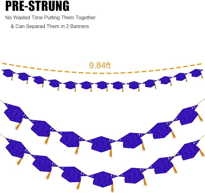 Graduation Decorations Class of 2026 Glitter Pre-Strung Congrats Grad Graduation with Tassel Party Congratulations Banner Decor College High School Graduation Party Favors Purple