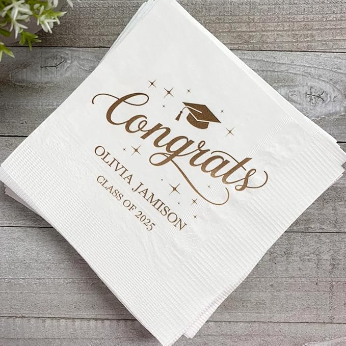 Personalized Graduation Party Disposable Napkins, Custom Grad Party Decor, Class Of 2025, Congratulations Grad, Gifts For Graduations Parties Style 6