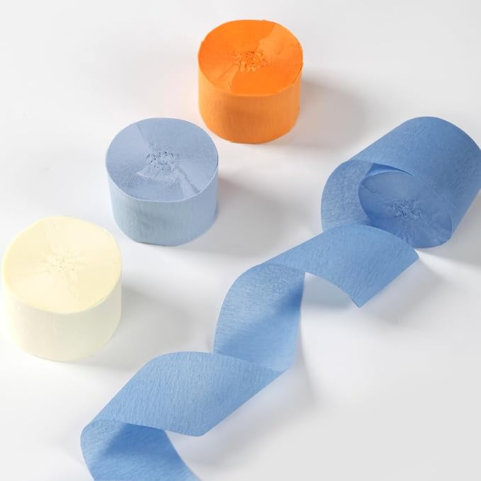 Light-Dusty Blue Beige-Orange Party-Decorations Streamers - 8 Rolls Graduation 2026 Boho Fall Birthday Baby Bridal Shower Crepe Tissue Paper Streamer,Bachelorette Engagement Decor Lasting Surprise