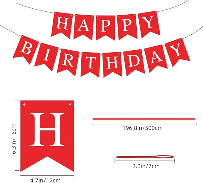 Hooqict Red Happy Birthday Banner Sign for Backdrop Red Birthday Party Decorations for Women Men Party Supplies Wall Door Banner Garland Bunting Flag