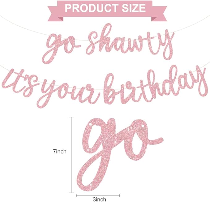 BEISHIDA Go Shawty It's Your Birthday Banner NO DIY Hip Hop Theme Happy Birthday Banner Pre-Strung Rap Theme Happy Birthday Sign for Man Women birthday Party Supply Glitter Dark Pink
