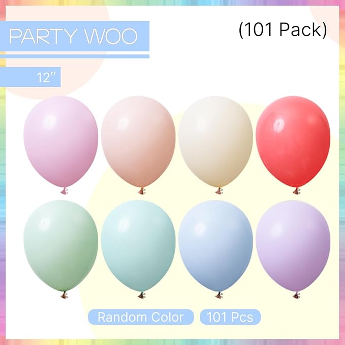 PartyWoo Pastel Balloons 101pcs 12 Inch Pastel Rainbow Latex Balloons for Baby Shower Gender Reveal Engagement Bachelorette Easter Bridal Shower Anniversary Retirement Birthday Party Decorations
