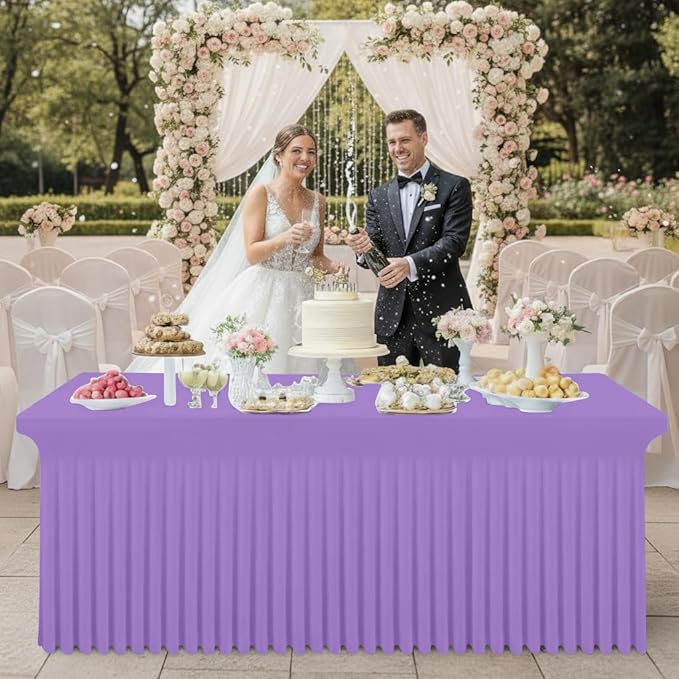 Smiry Spandex Tablecloth, Elastic Fitted Stretch Tablecloth for 6FT Rectangle Tables, Waterproof Washable Table Cover Skirt for Outdoor, Wedding, Banquet & Parties (Lavender, 72Lx30Wx30H Inch)