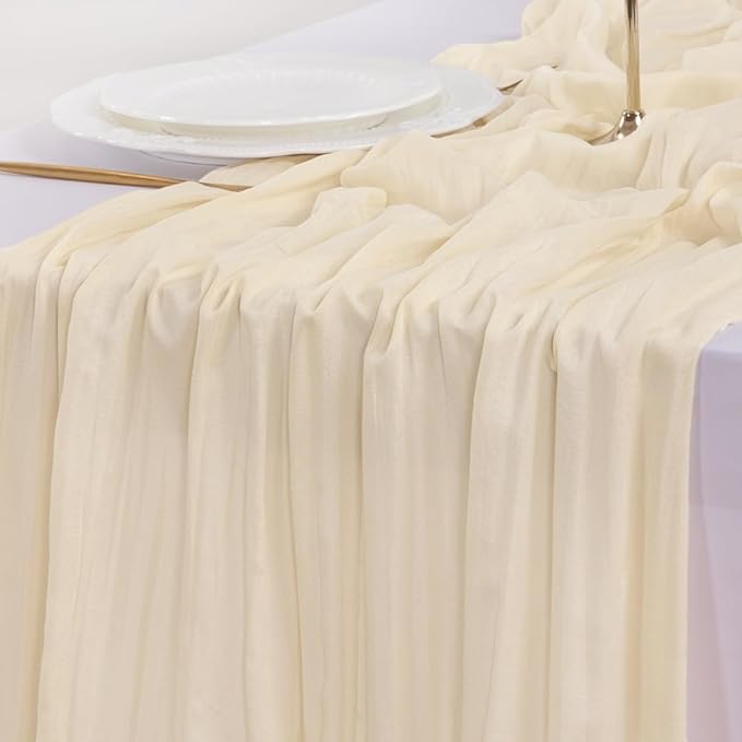 Socomi 6pcs Beige Easter Spring Cheesecloth Table Runner Boho Rustic Gauze 120 inch 10FT Cheese Cloth Runner for Wedding Party Baby Shower Birthday Home Decor Holiday Decorations