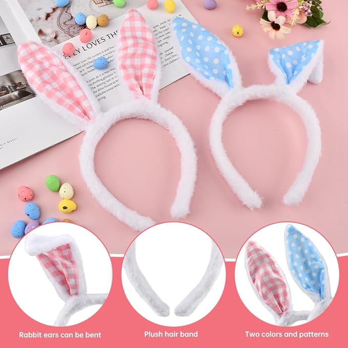 Plush Easter Bunny Ears Headband 6PCS Cute Rabbit Ear Hairbands Bunny-headband Easter Bunny Ears for Cosplay Dress up Theme Party Accessories