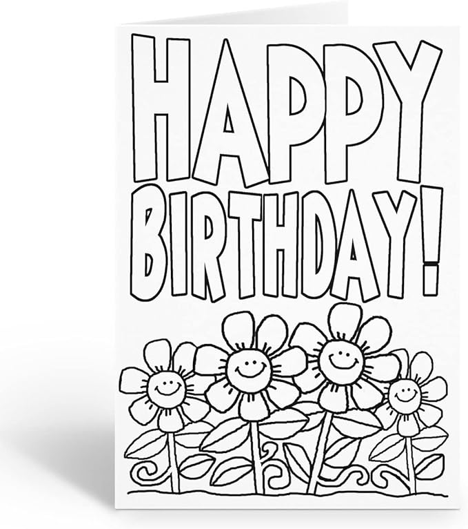 Stonehouse Collection | Happy Birthday Kid Set of Coloring Greeting Cards | 12 Color Happy Birthday and Flowers Card and Envelopes (Flowers)