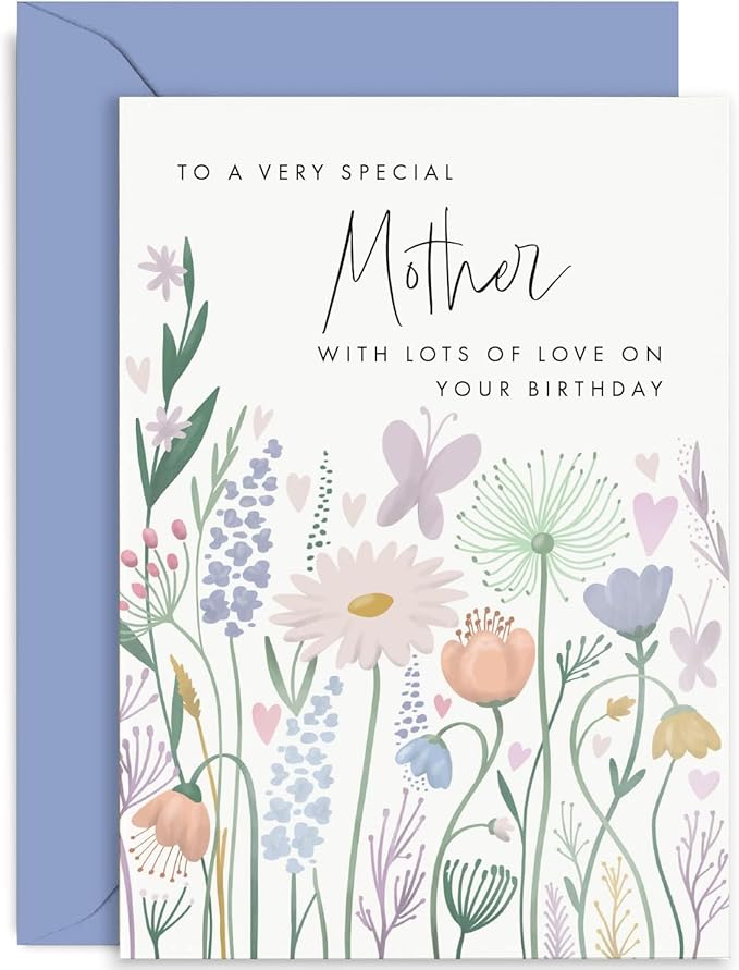 Old English Co. Birthday Card For Mum - Butterfly Hearts Flower Birthday Card for Her - Cute Birthday Card for Mother from Son, Daughter, Children - Cards for Her | Blank Inside with Envelope