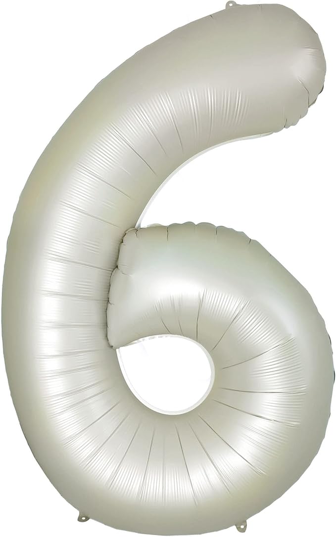 Number 6 Balloons White Sand Six Balloon for 6 Year Old Birthday Decorations 40 Inches Cream White Large Numbers 6th Birthday Party Nude Ballons Beige 6 Digital Neutral Balloon Pearl White 6