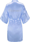 EPLAZA Women's One Size Silver Rhinestones Bride Bridesmaid Short Satin Robes for Wedding Party Getting Ready