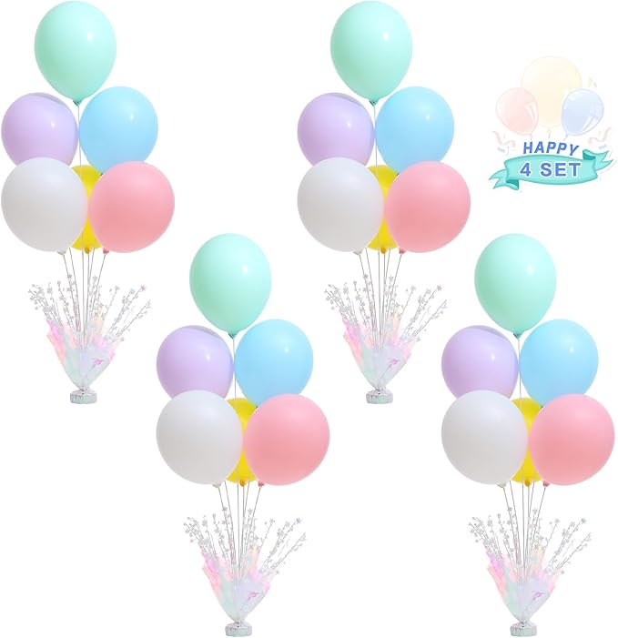 4 Set Pastel Birthday Decorations Rainbow Party Table Balloons Centerpiece Stand Kit with Pastel Multicolor Macaron Balloons for Girls Baby Shower Birthday Party Wedding Prom Unicorn Table Decorations