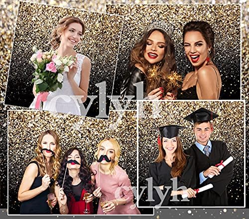 CYLYH 8x8ft Black & Gold Glitter Backdrop - Wedding, Graduation, Birthday - Vinyl Material