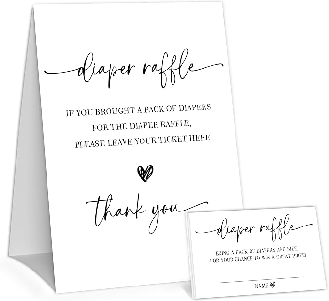 Modern Minimalist Diaper Raffle Game, Diaper Raffle Tickets for Baby Shower, Gender Neutral Tickets for Baby Shower Party Favor Decorations Supplies (1 Sign + 50 Cards) -A01