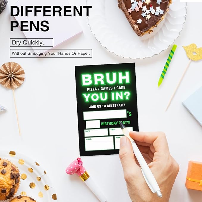 Bruh Neon Birthday Party Invitation Supplies with Envelopes Set of 20 Teenager Party Invitation Fill in Blank, Double Sided