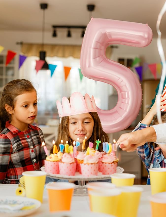 Pink Number 5 Balloons – 40 Inch Giant Foil Number Balloon, Light Pink Number Balloon for Girls Birthday, Baby Shower & Princess Theme Party Decorations
