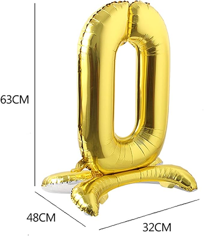 Self Standing 32 Inch Number Balloons Foil Ballon Gold Digit ball Wedding Birthday Party Decoration Baby Shower Supplies (32 inch Stand Gold 0)